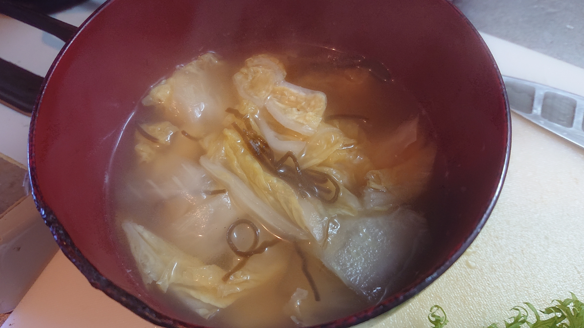 白菜と塩昆布スープ