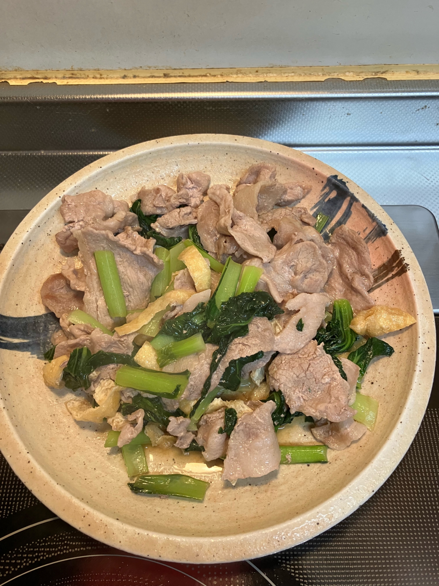 豚肉と小松菜と油揚げの和風炒め^_^