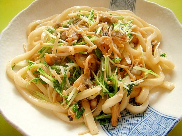 あさりとえのき水菜の和風焼きうどん