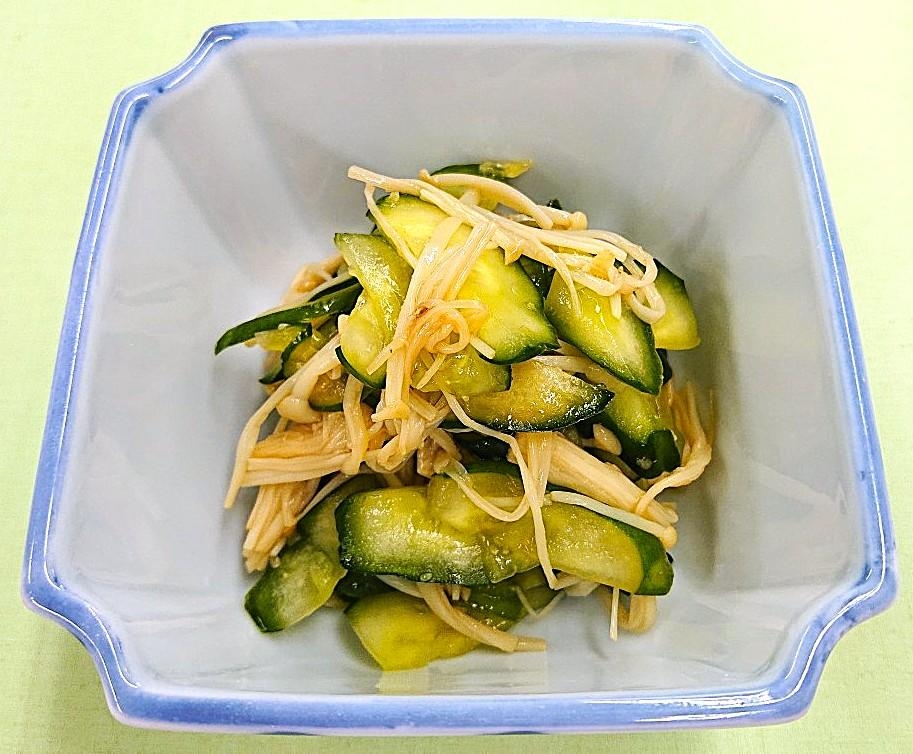 【減塩】きゅうりとえのきの生姜醤油和え