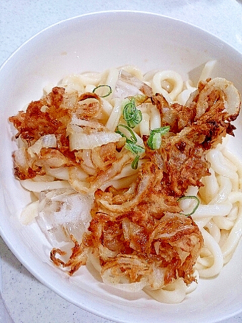 玉ねぎと桜えびの揚げ焼きのせうどん