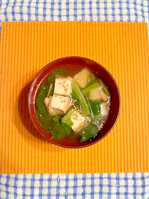 小松菜と厚揚げのスープ♪