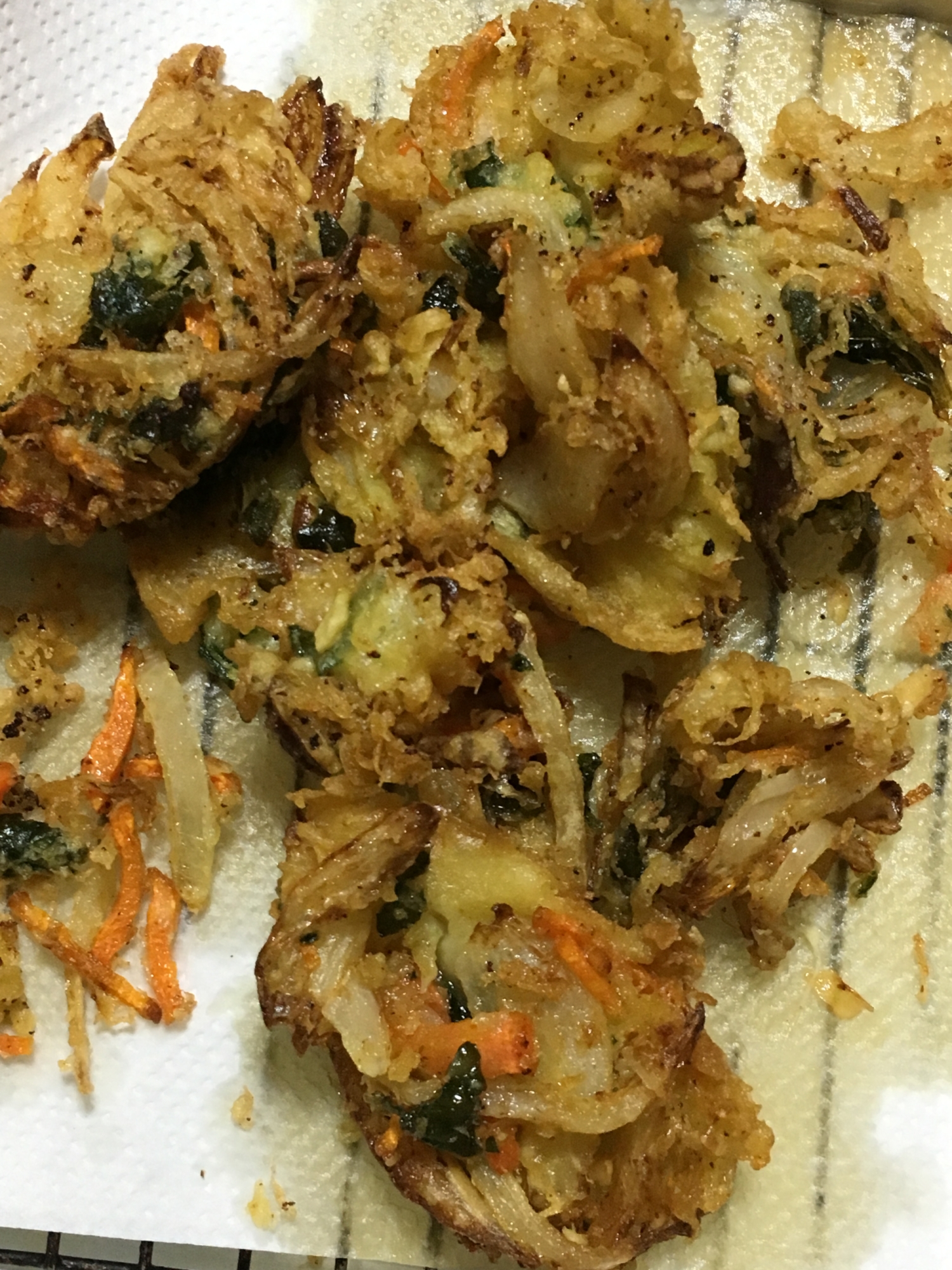 小松菜、玉ネギ、にんじんのかき揚げ/簡単/夕飯