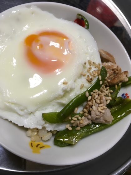 ピーマン温玉丼