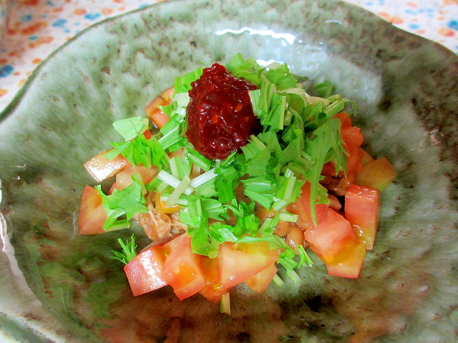 水菜とトマトの生七味ポン酢納豆