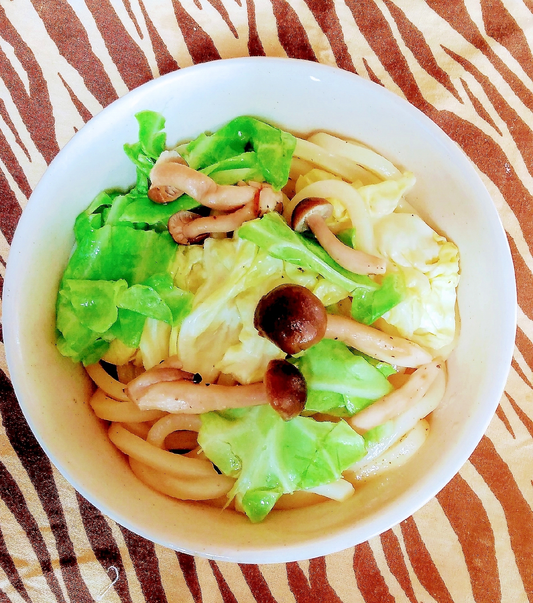 レンジめし★しめじとキャベツの汁なしうどん
