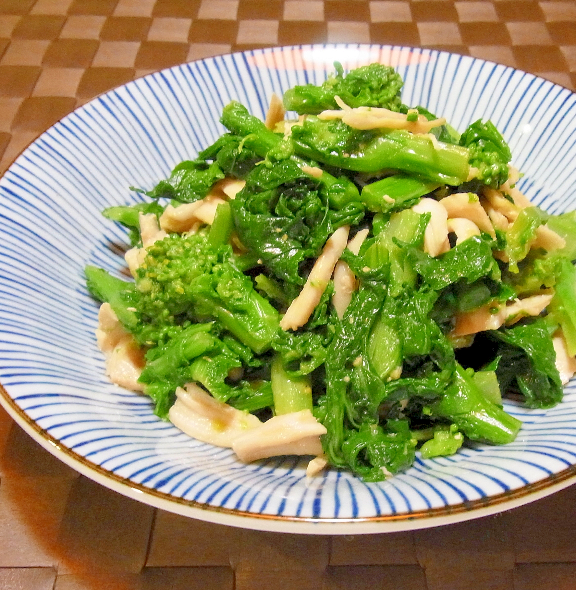 菜の花とささみのからし醤油和え