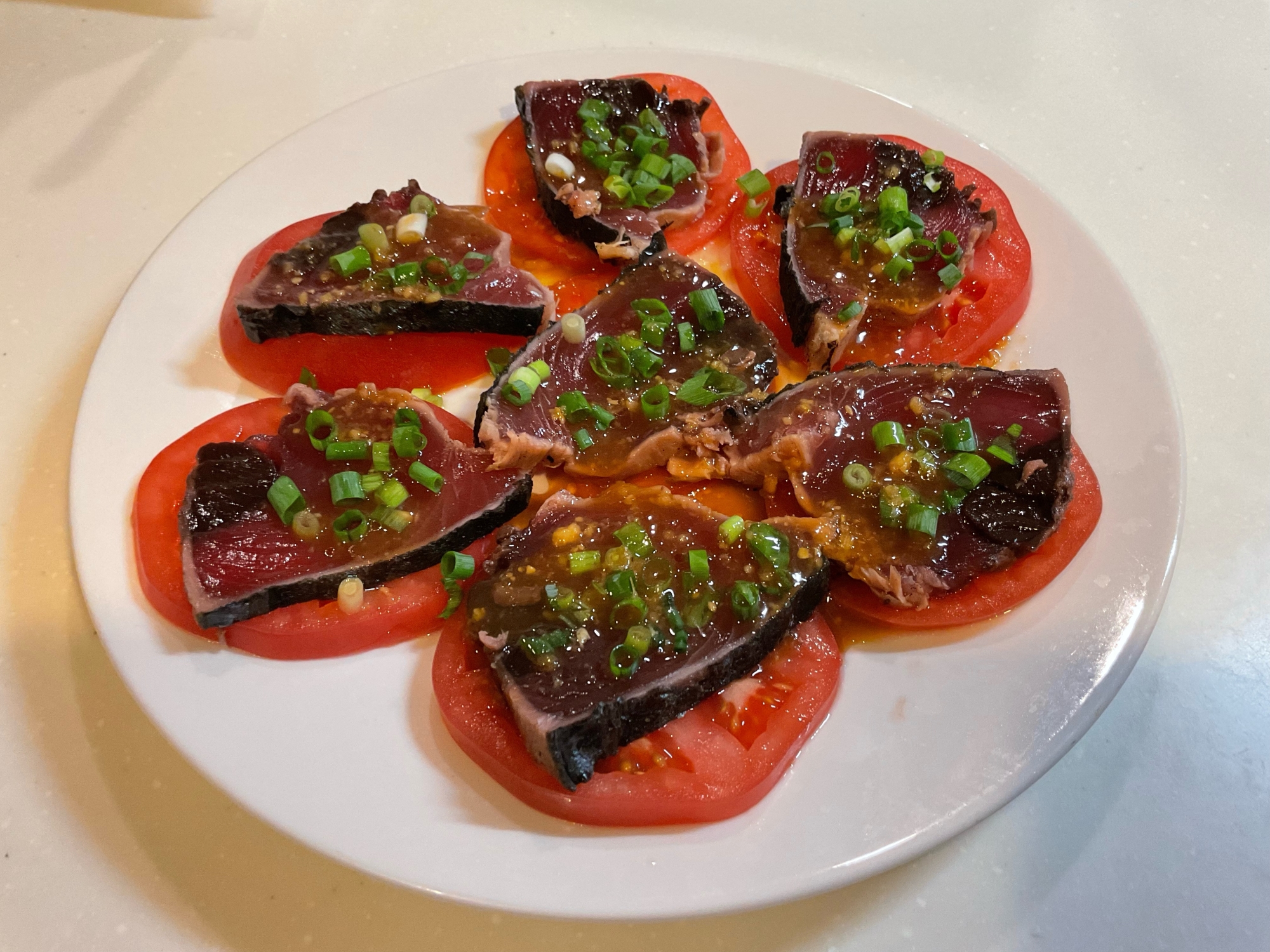 旨だれ中華風！カツオのたたきとトマト！
