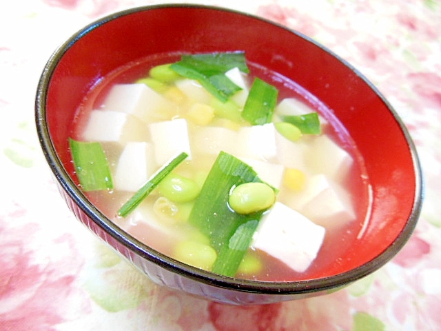 昆布出汁de❤豆腐と彩り野菜のとろみスープ❤