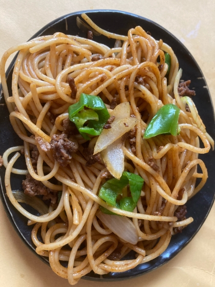 ケチャップで、野菜たっぷりミートソースパスタ