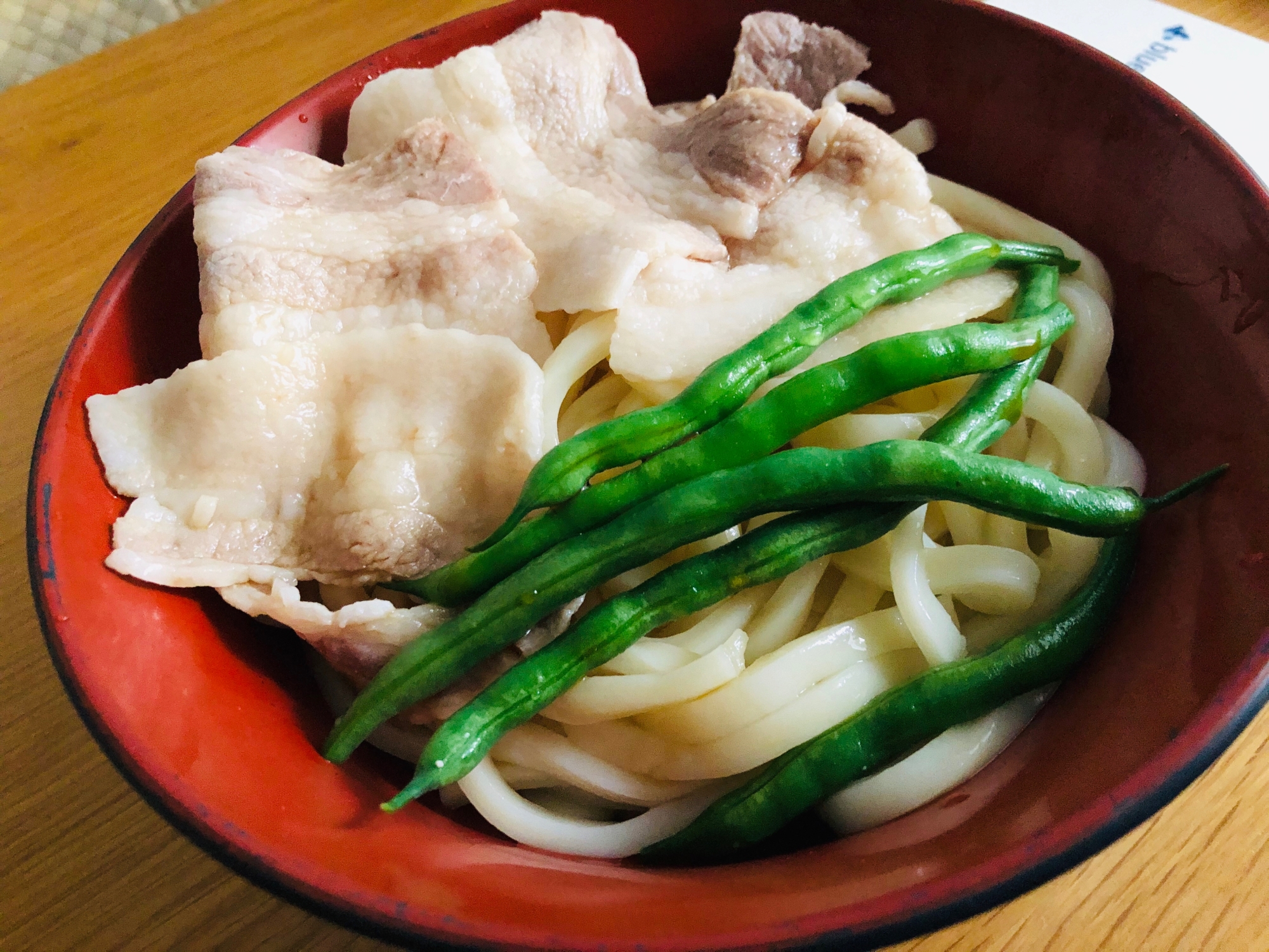 簡単！インゲン豆＆豚バラのせうどん