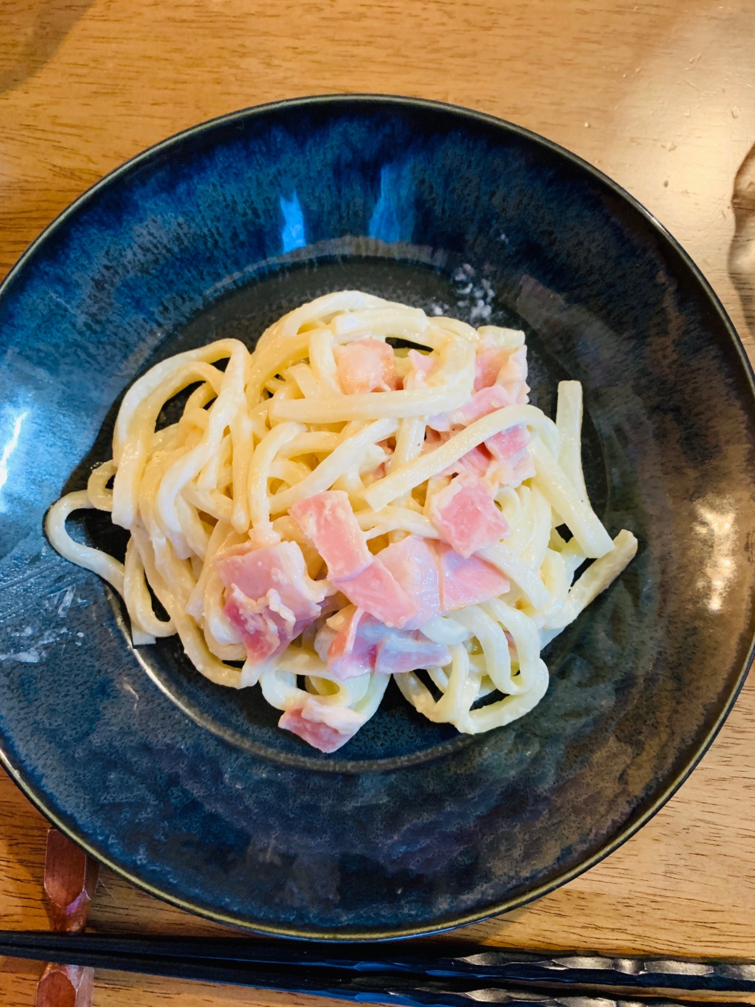 【カルボナーラ】ボウルだけでうどんのカルボナーラ