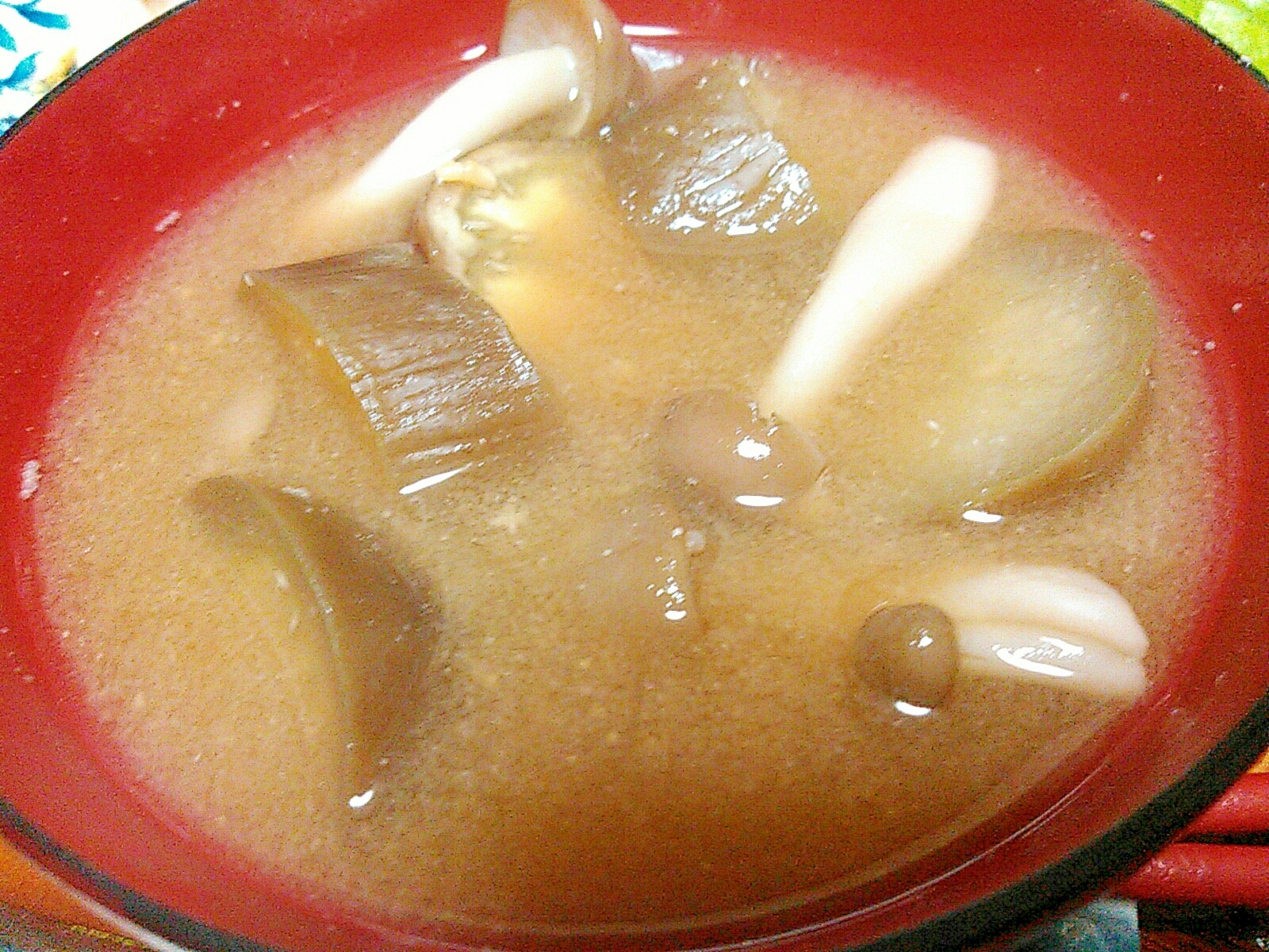 ナスとしめじの炒め味噌汁