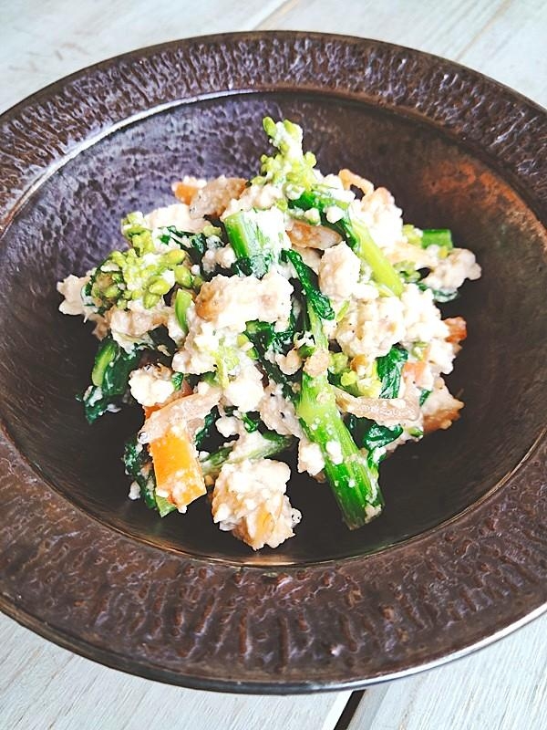 菜の花とシラスの佃煮の白和え