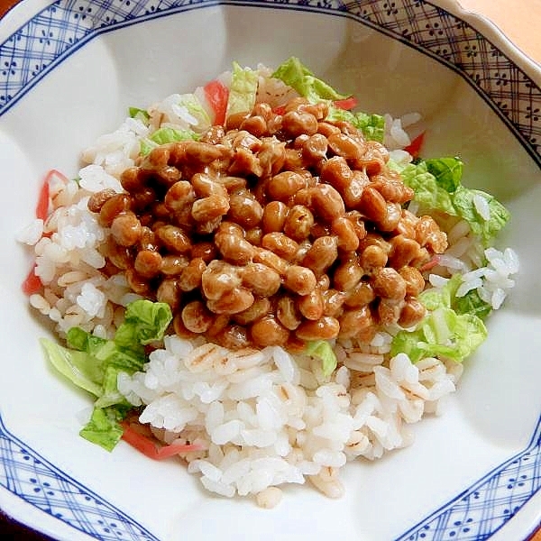 ３分で美味しい！？紅生姜もみ白菜で❤納豆ご飯♪