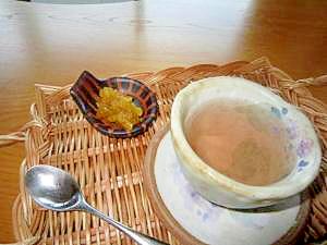 さあ飲むぞ(^<^)；ママレード生姜緑茶