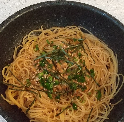 納豆バター醤油パスタ