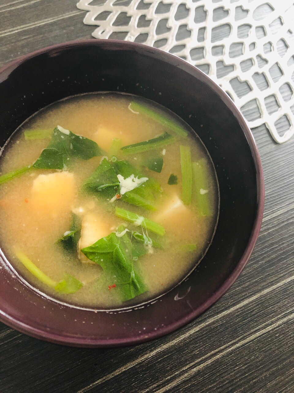 ほうれん草と豆腐のキムチーズ味噌汁