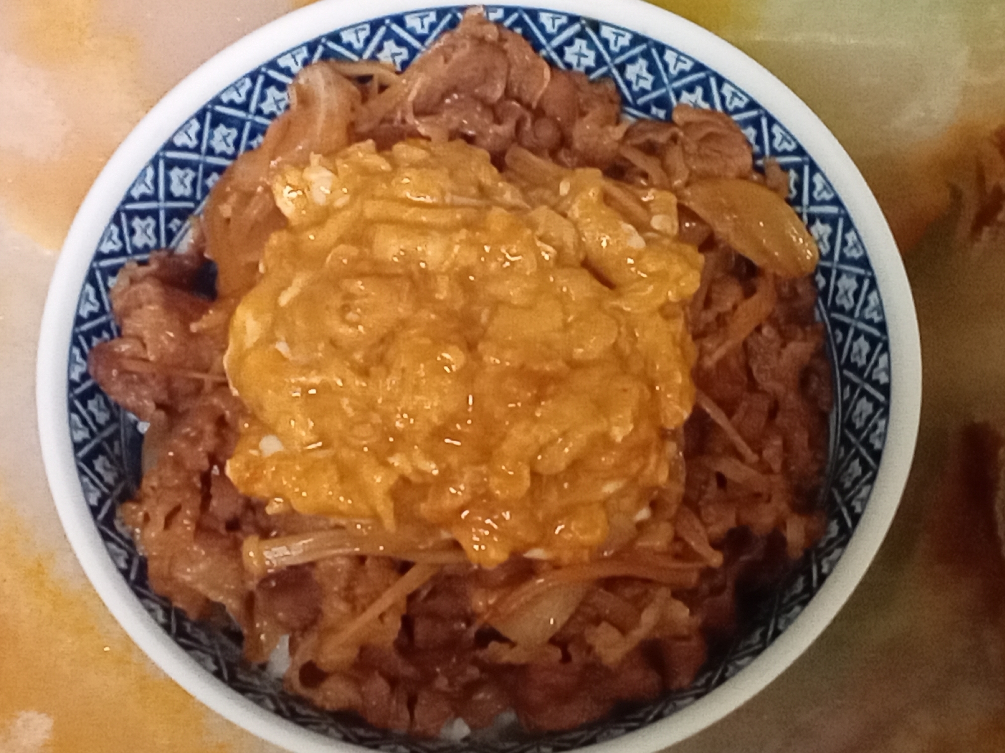 牛ばら☆玉葱☆えのき茸☆deたまご餡かけ牛丼