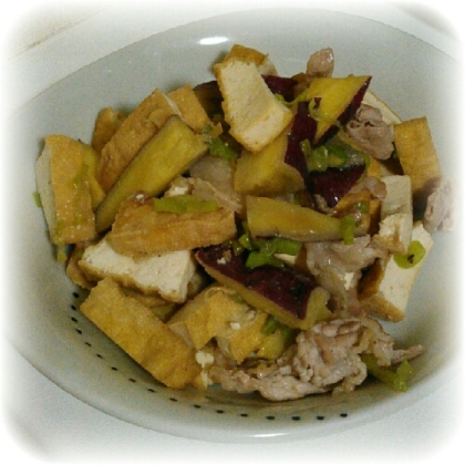 ご飯が進むぅ❤厚揚げと豚肉と薩摩芋の甘辛炒め❤