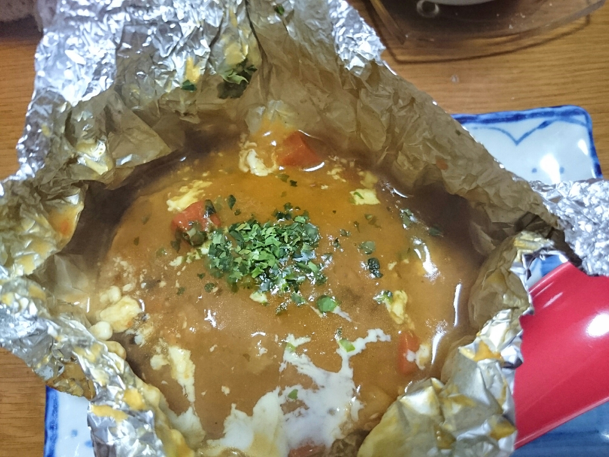 簡単！ホイル包み焼きハンバーグカレー