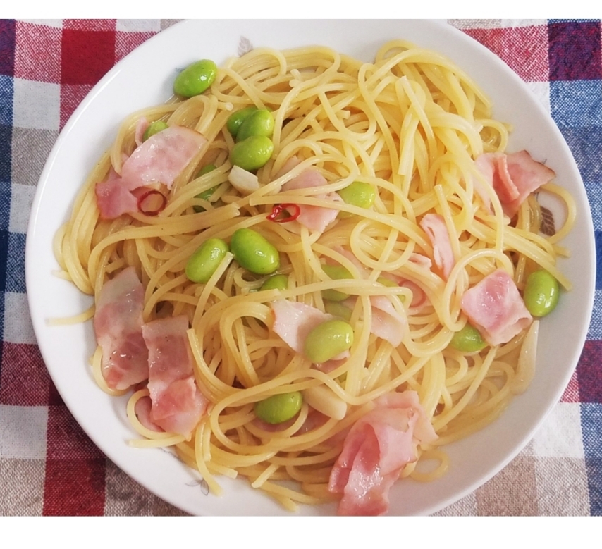 枝豆とベーコンの和風パスタ