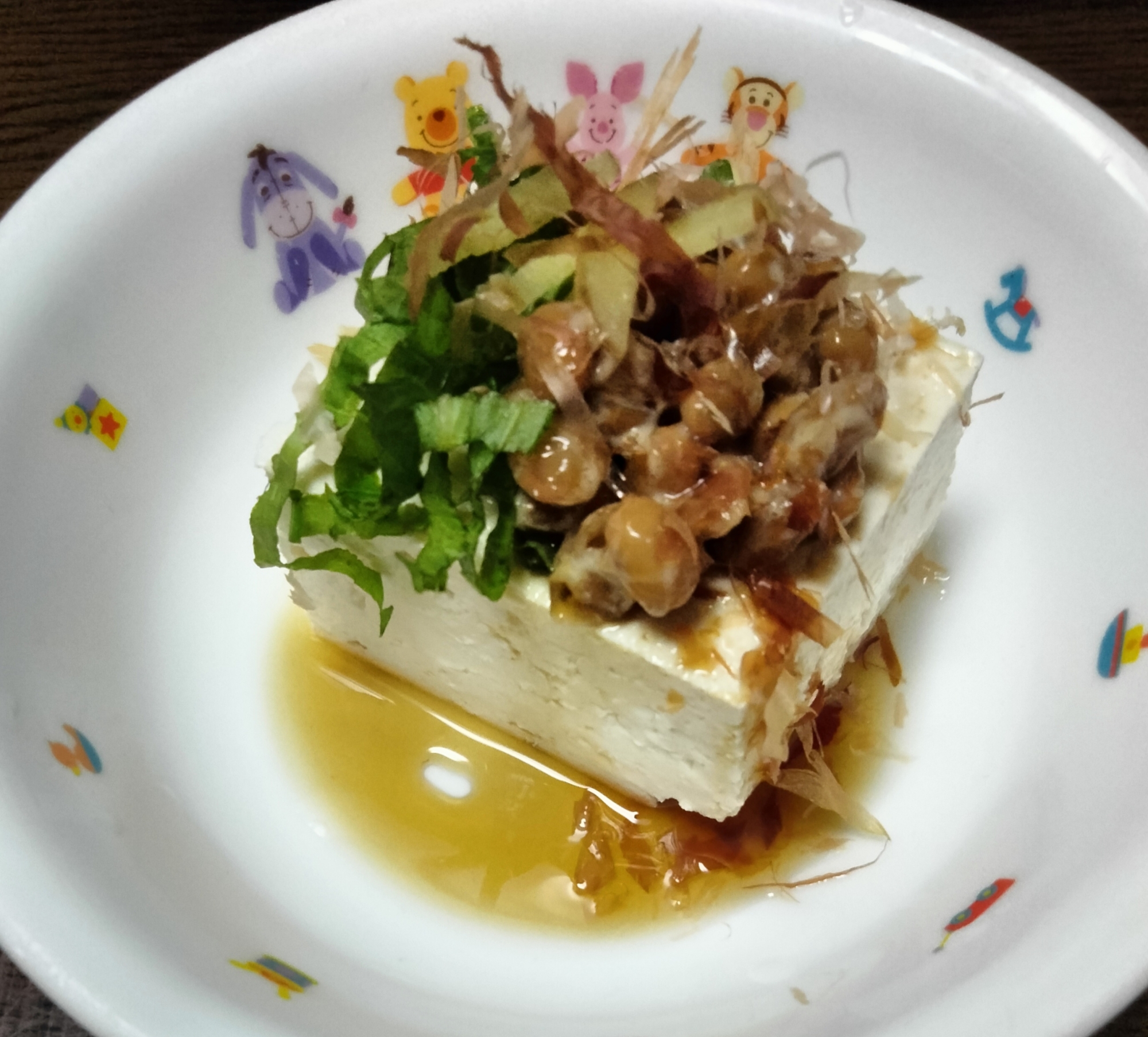 冷奴アレンジ 大葉納豆土生姜のせて