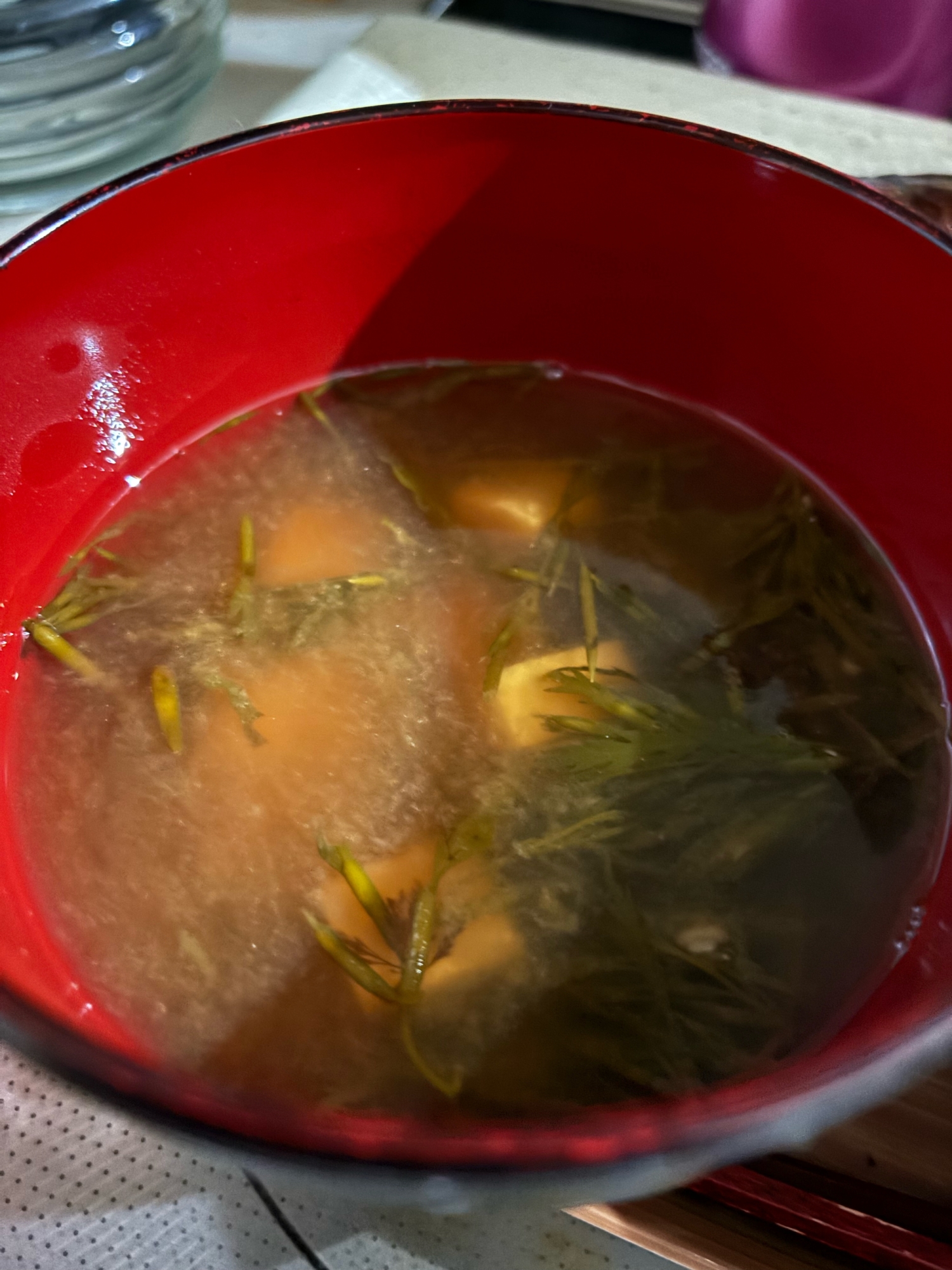 ナガモと豆腐の味噌汁