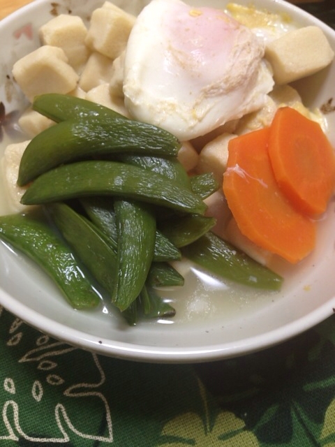 落とし卵の、麺つゆ高野豆腐(*^^*)