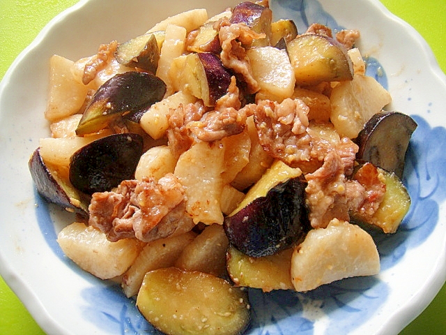 長いもと茄子豚肉の味噌炒め