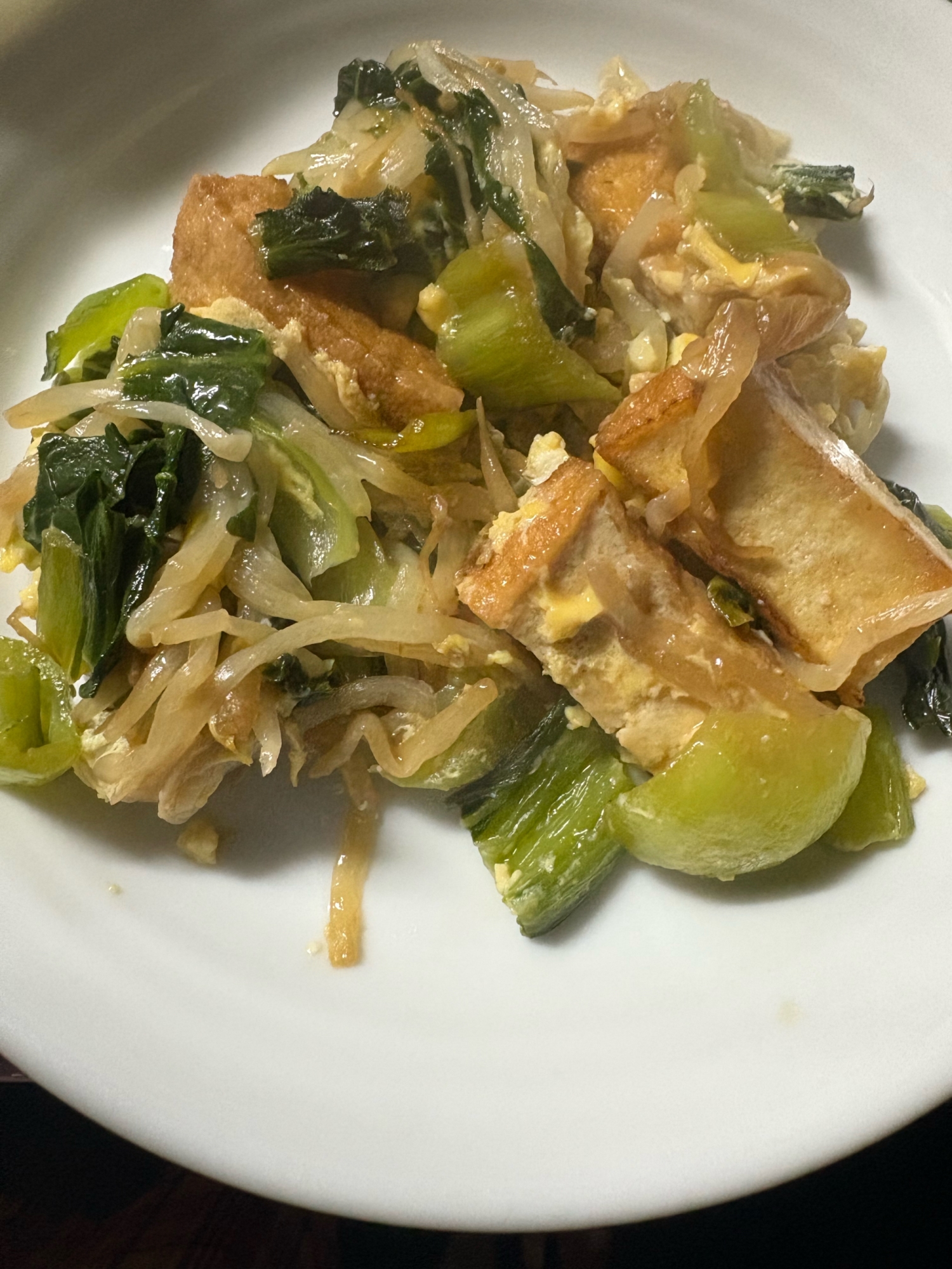 厚揚げと青梗菜ともやしの炒め物