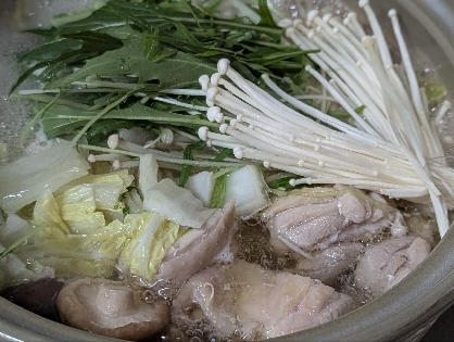 鶏肉と白菜と春菊の白だし鍋