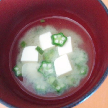 豆腐とオクラとねぎの味噌汁