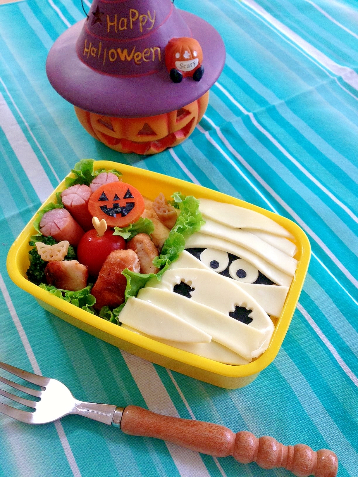 簡単キャラ弁☆ハロウィン　ミイラくんのお弁当♪