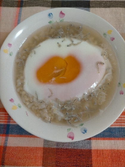鰹節たっぷり♡とろろ卵しらす生姜おじや