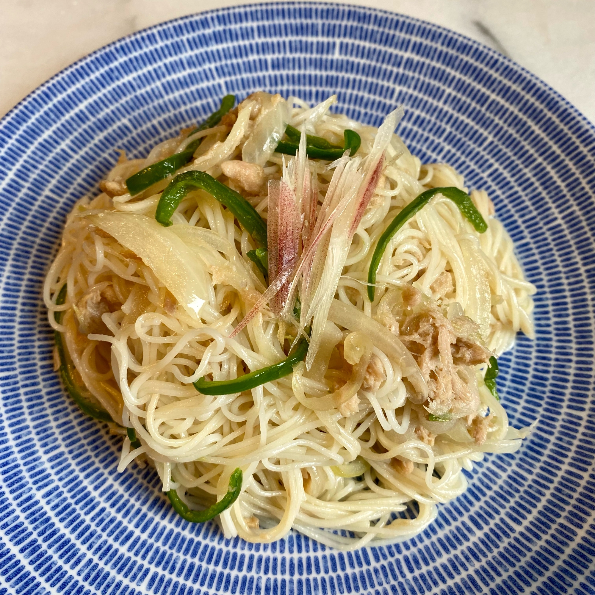 主夫がつくる茗荷のそうめんチャンプルー