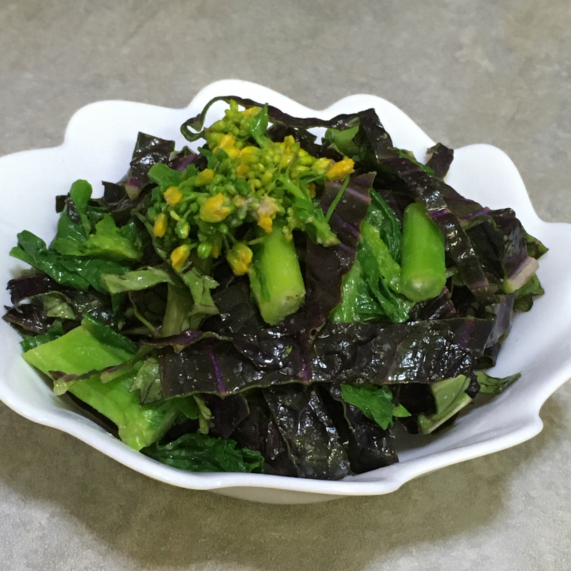 菜の花と紫白菜の練りごま和え レシピ 作り方 By Tactac 楽天レシピ