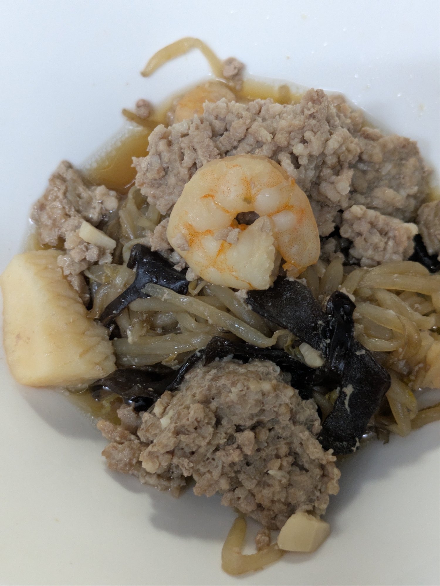 ひき肉と魚介のにんにく醤油炒め〜ホットクック〜