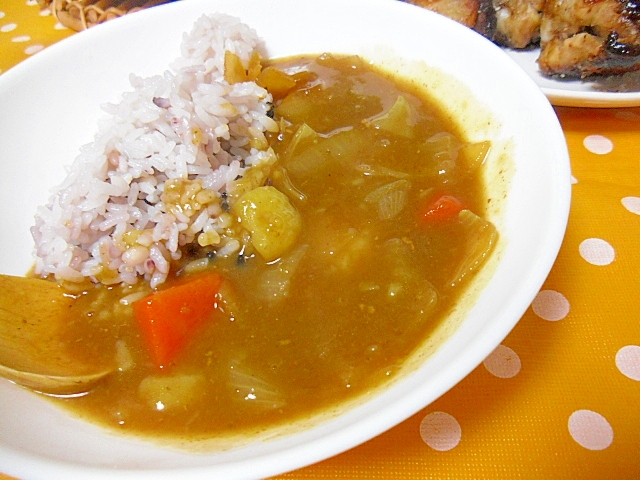 野菜カレー　フライドチキンの下茹でスープ活用