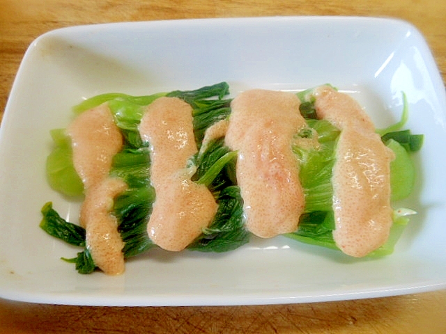 簡単小鉢小さなチンゲン菜の明太マヨかけ