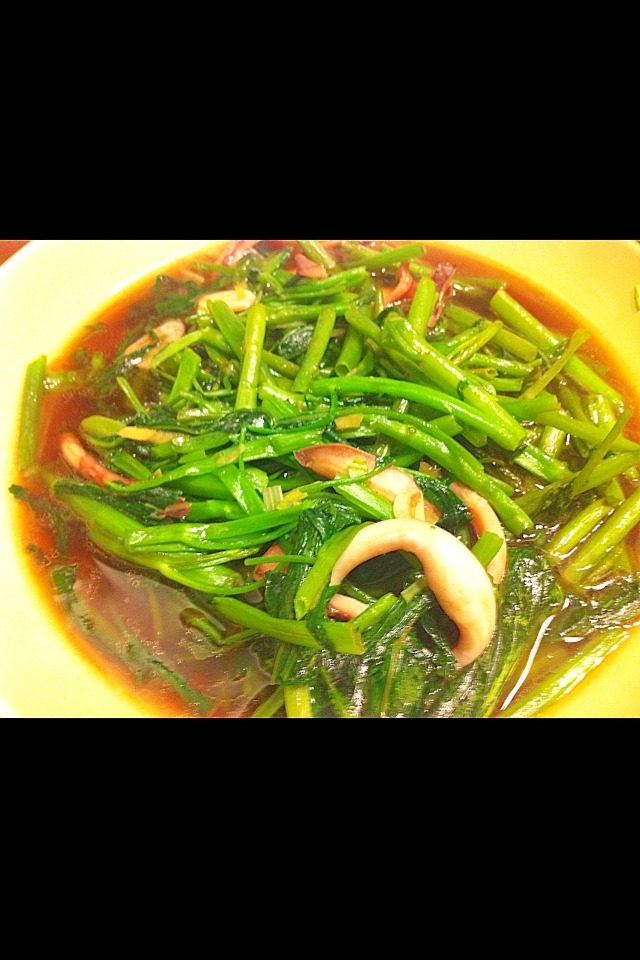 空心菜と椎茸の中華炒め