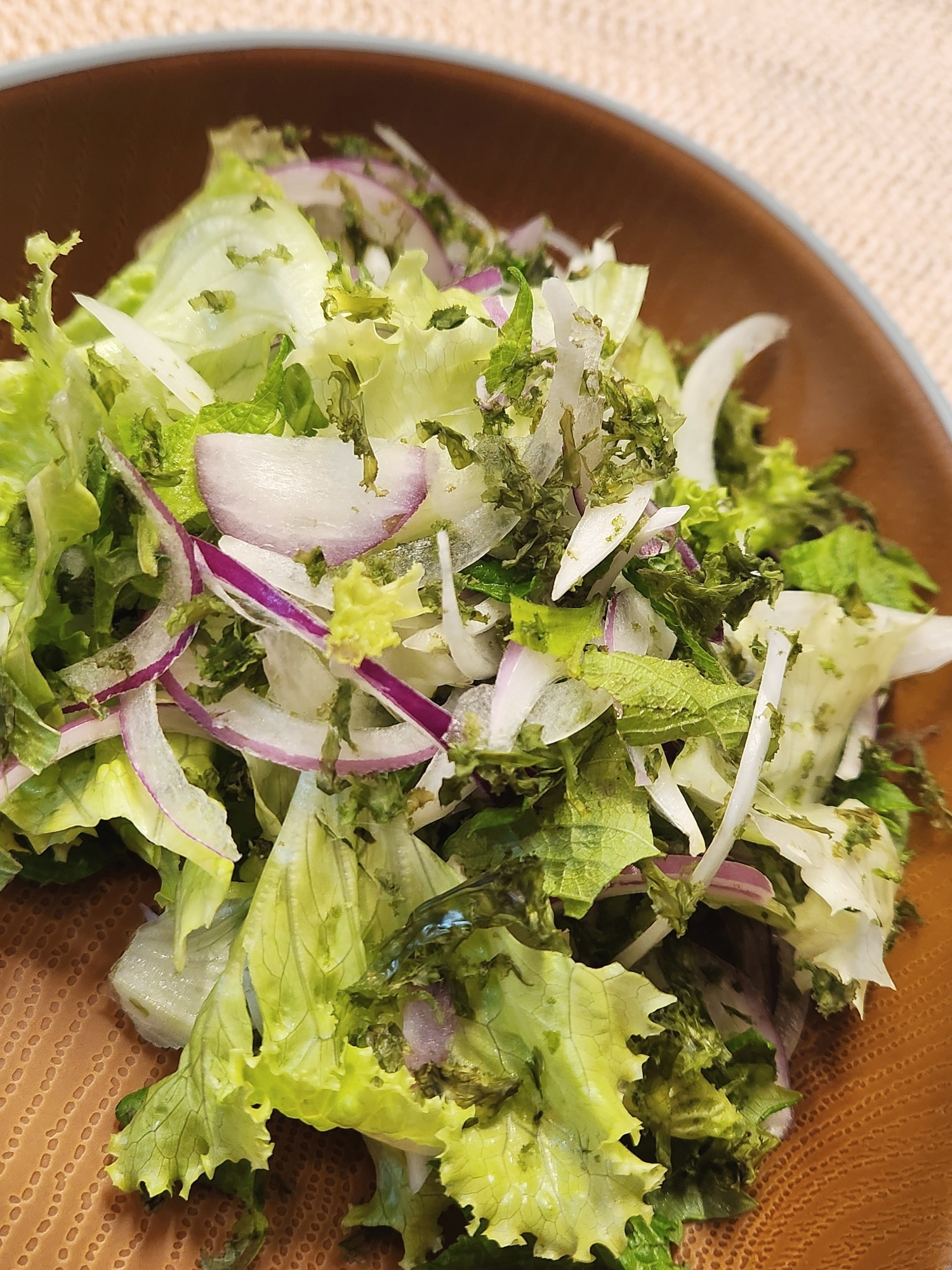 【おかず】新玉ねぎシャキシャキ 野菜と海苔のサラダ