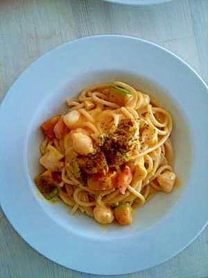 エビとカボチャのクリームパスタ