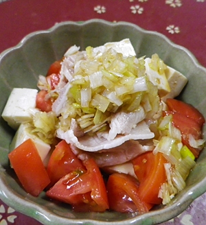 トマト豆腐豚のネギサラダ