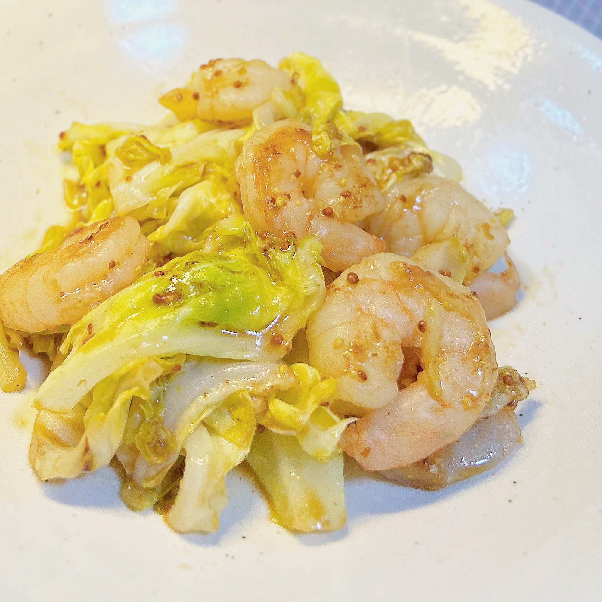 春キャベツと海老のマスタード炒め☆