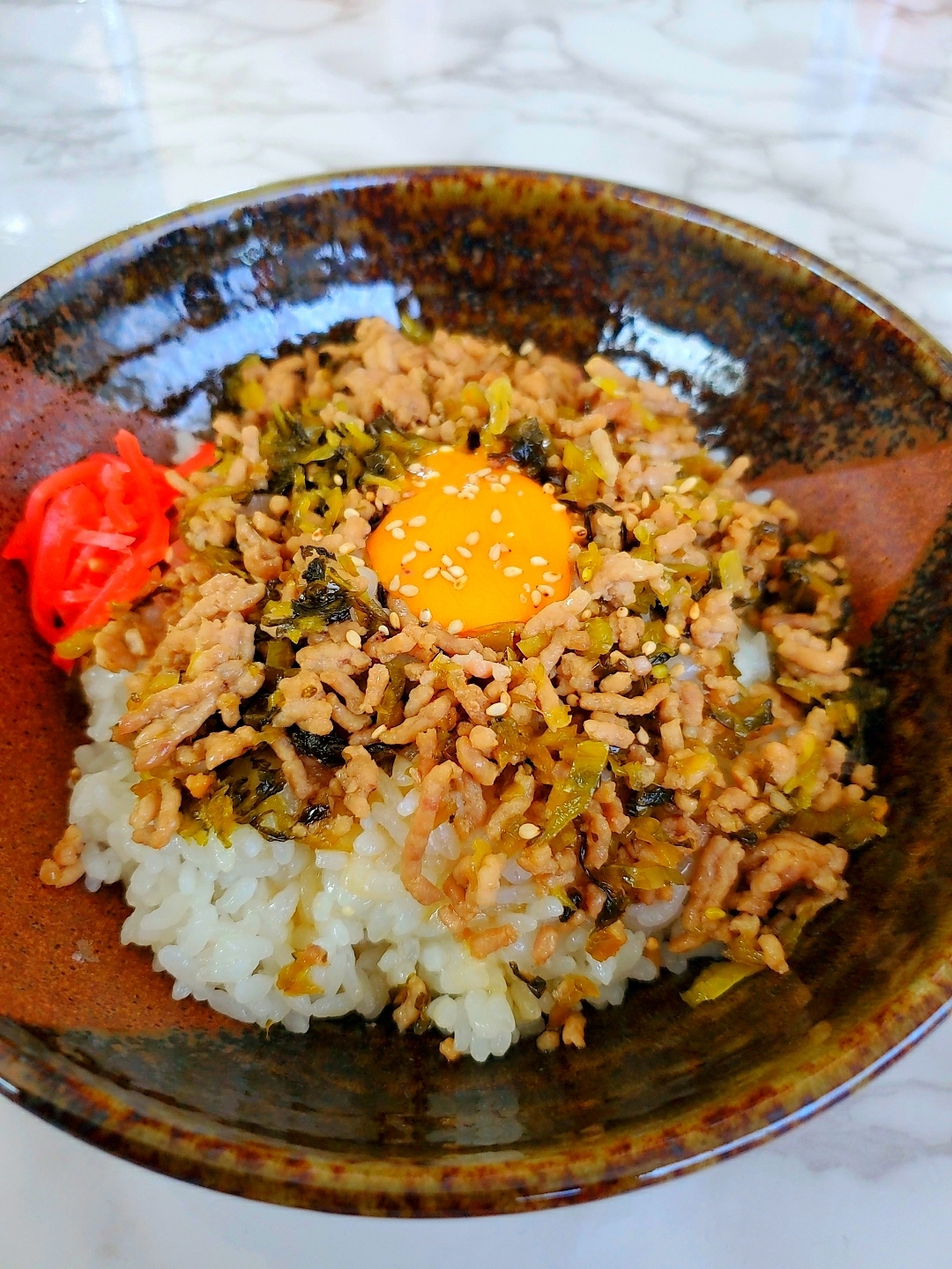 高菜豚そぼろ丼