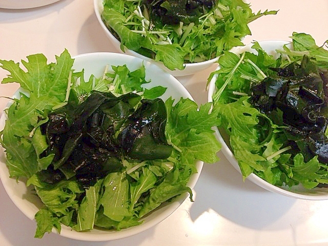 海藻でミネラル補給☆水菜とからし菜とワカメのサラダ
