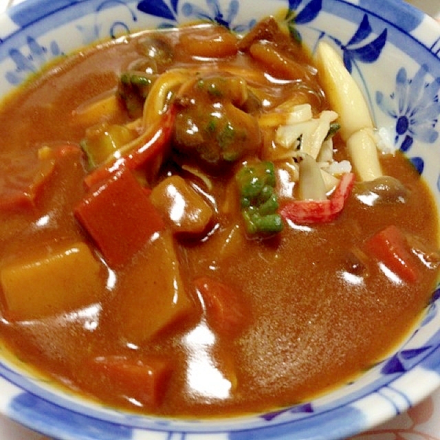 節約！簡単！しめじ•ゴーヤ•カニカマカレー丼