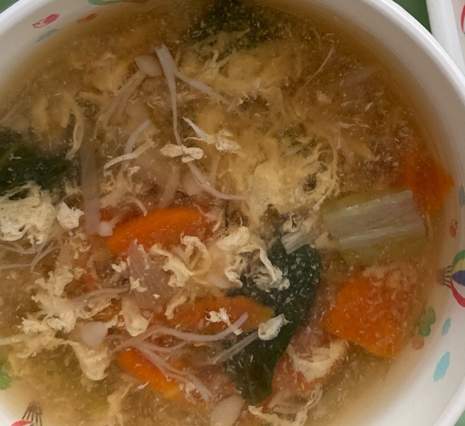 青梗菜とえのきとにんじんの中華卵スープ