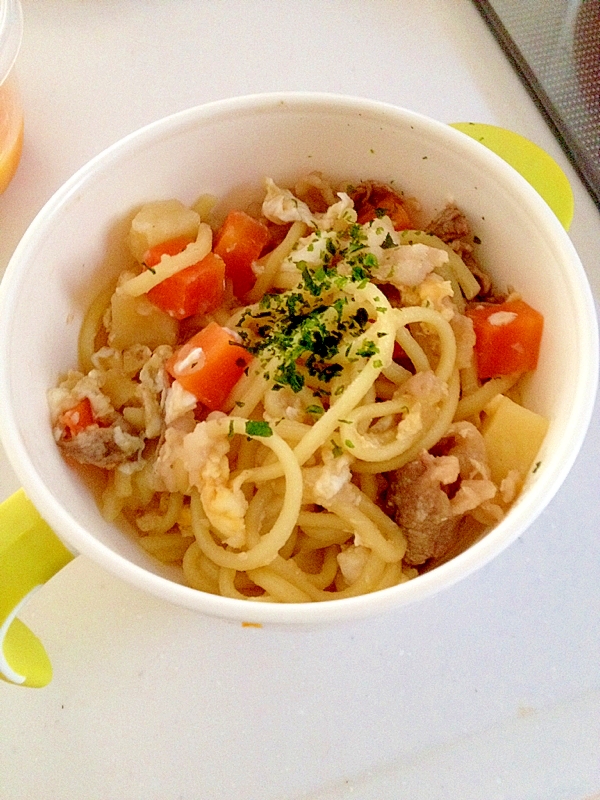 肉じゃがリメイク 牛玉子麺☆離乳食